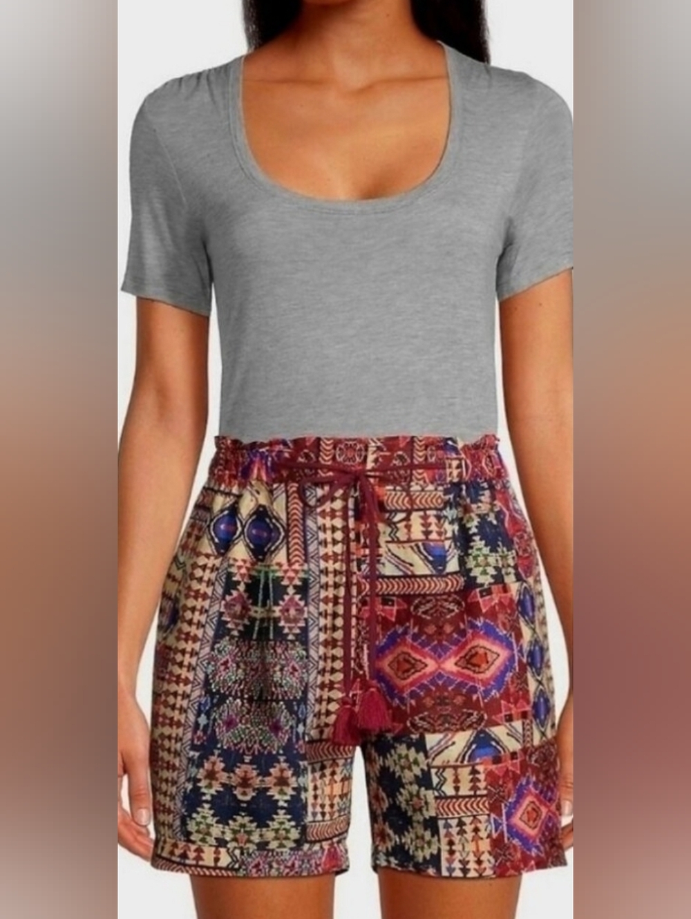 Johnny Was Geometric Bohemian Edgy Chic New Money Paperbag Shorts Size Medium